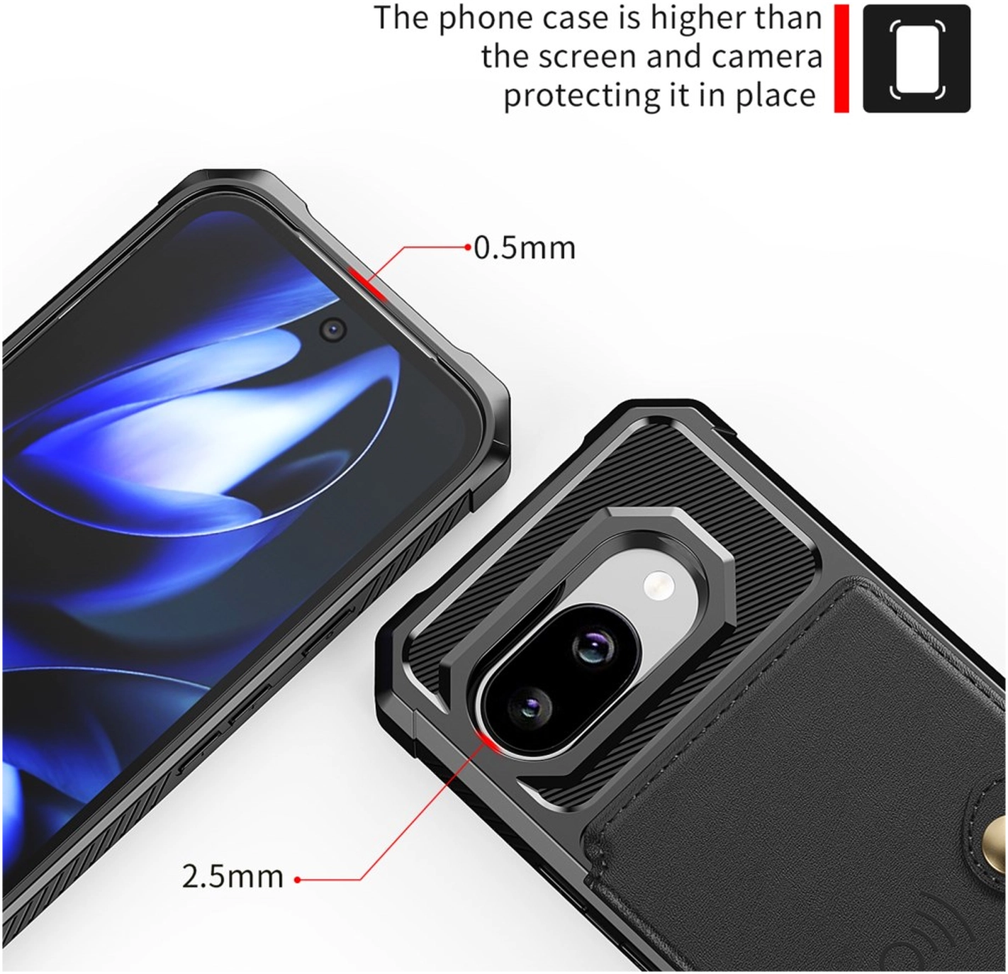 Google Pixel 9a Hoesje 3-in-1 Pasjes Portemonnee Back Cover Zwart afbeelding 8