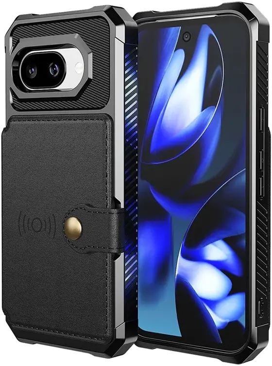 Google Pixel 9a TPU Back Cover met Kunstleren Wallet Zwart afbeelding 2