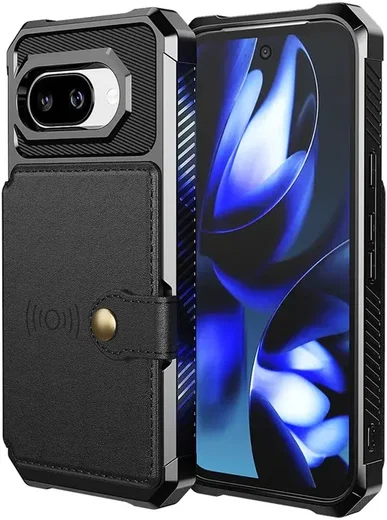 Google Pixel 9a TPU Back Cover met Kunstleren Wallet Zwart afbeelding 2