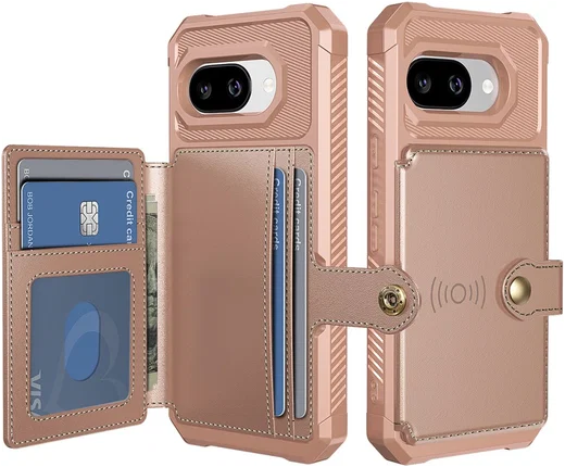 Google Pixel 9a Hoesje 3-in-1 Pasjes Portemonnee Back Cover Roze afbeelding 1