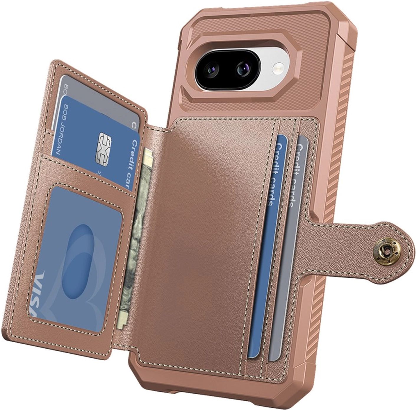 Google Pixel 9a Hoesje 3-in-1 Pasjes Portemonnee Back Cover Roze afbeelding 3