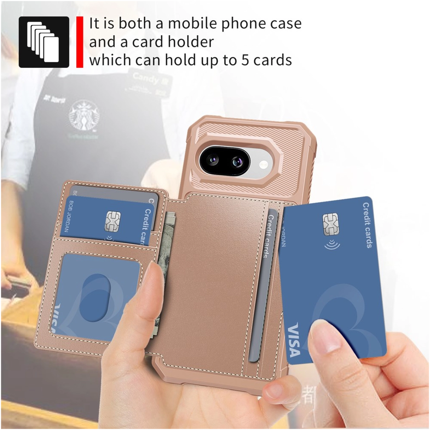 Google Pixel 9a Hoesje 3-in-1 Pasjes Portemonnee Back Cover Roze afbeelding 5