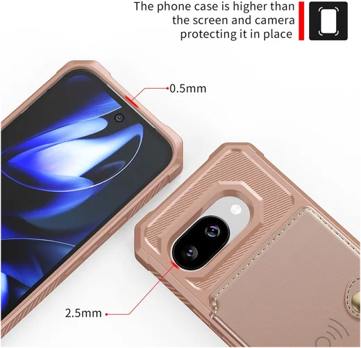 Google Pixel 9a Hoesje 3-in-1 Pasjes Portemonnee Back Cover Roze afbeelding 8