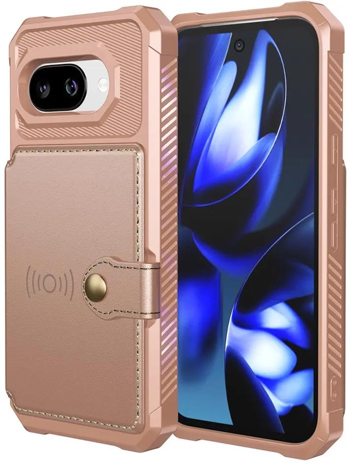 Google Pixel 9a TPU Back Cover met Kunstleren Wallet Roze afbeelding 2