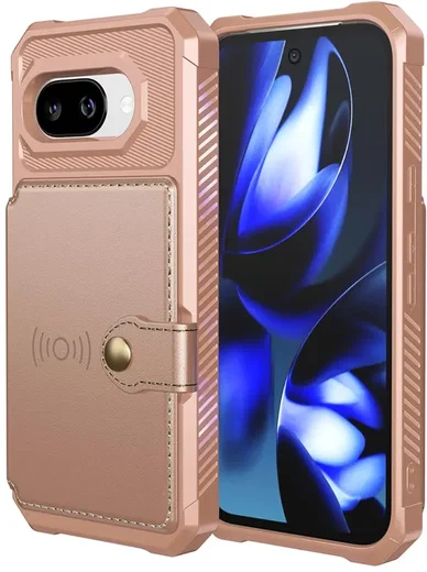 Google Pixel 9a TPU Back Cover met Kunstleren Wallet Roze afbeelding 2