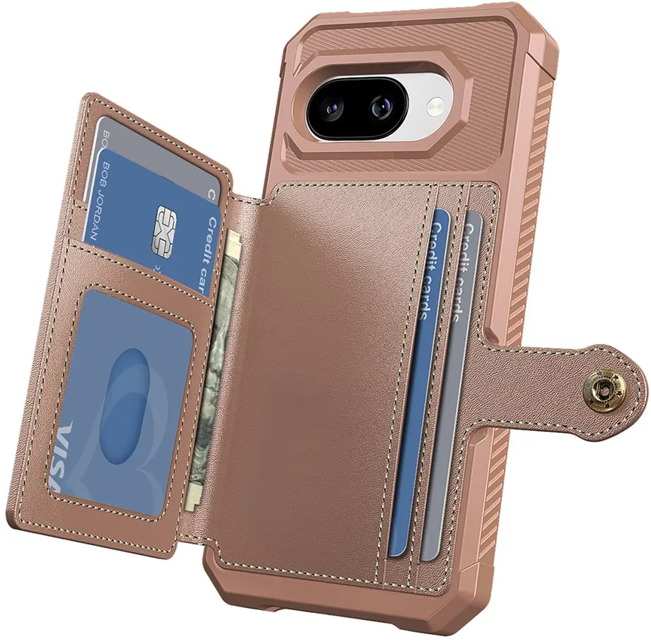Google Pixel 9a TPU Back Cover met Kunstleren Wallet Roze afbeelding 8