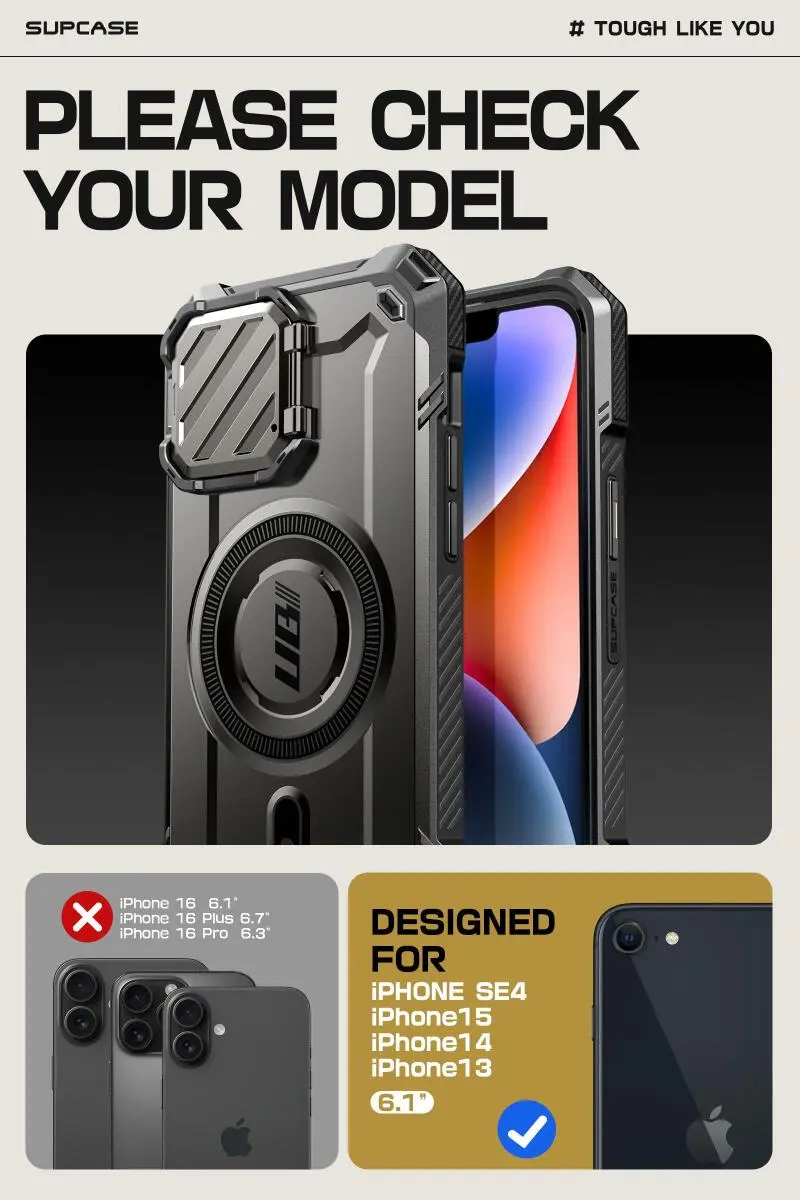 SUPCASE UB Pro MagXT Apple iPhone 17e / 16e Hoesje Camera Protector Zwart afbeelding 3