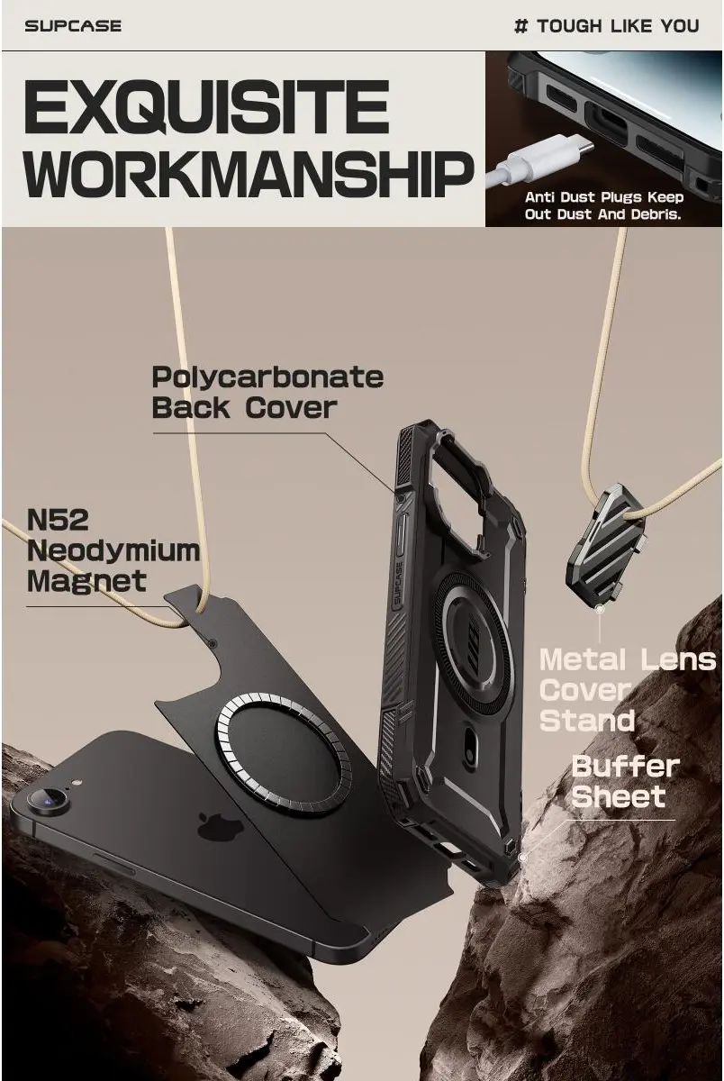 SUPCASE UB Pro MagXT Apple iPhone 17e / 16e Hoesje Camera Protector Zwart afbeelding 6