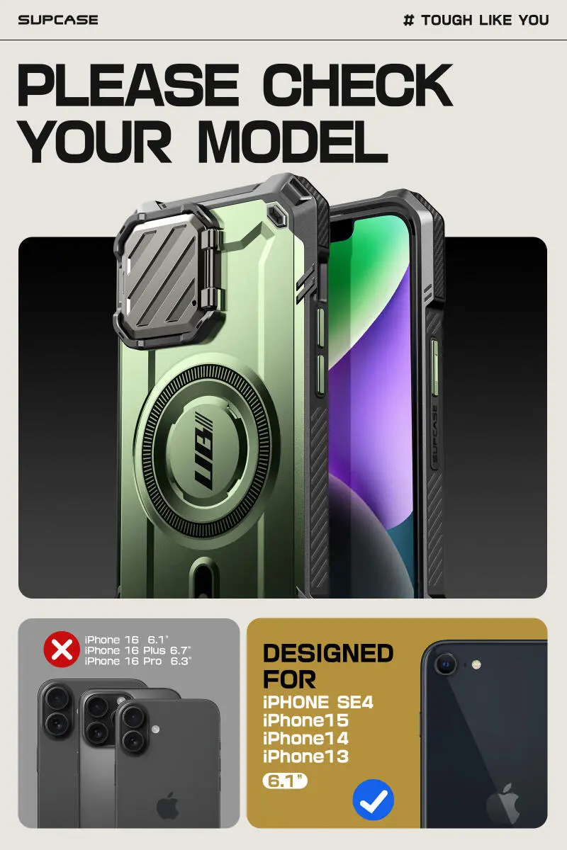 SUPCASE UB Pro MagXT Apple iPhone 17e / 16e Hoesje Camera Protector Groen afbeelding 9