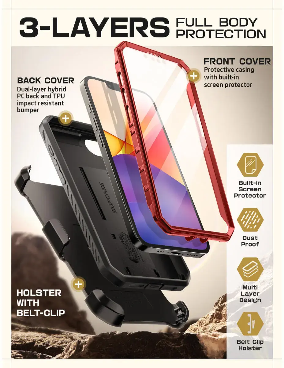 SUPCASE UB Pro Apple iPhone 17e / 16e Hoesje Full Protect Kickstand Rood afbeelding 4