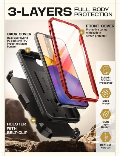 SUPCASE UB Pro Apple iPhone 17e / 16e Hoesje Full Protect Kickstand Rood afbeelding 4