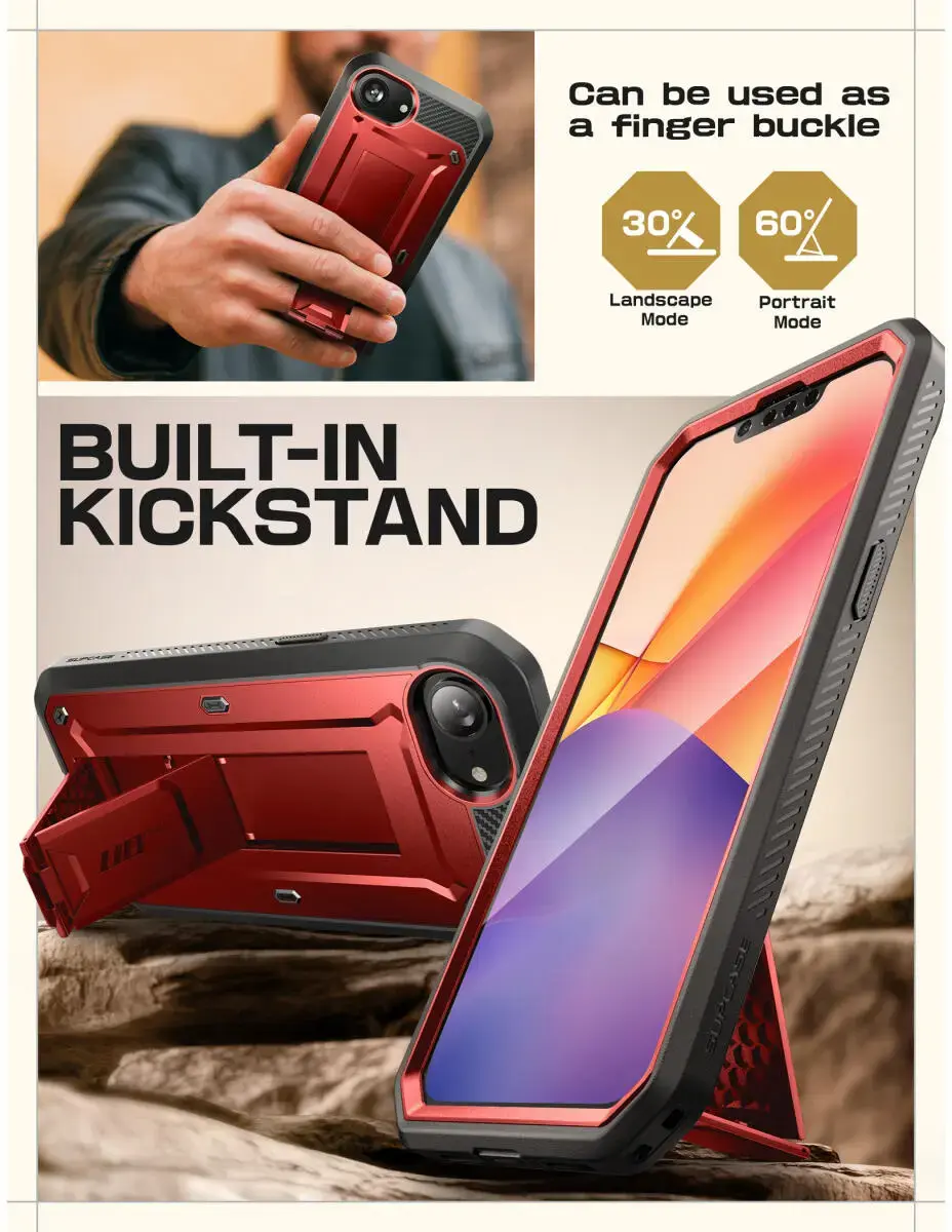 SUPCASE UB Pro Apple iPhone 17e / 16e Hoesje Full Protect Kickstand Rood afbeelding 5