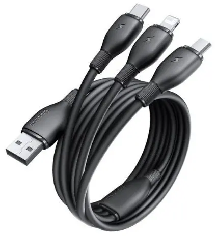 Baseus USB 3-in-1 Kabel met Lightning / USB C / Micro USB 0.8M Zwart afbeelding 1