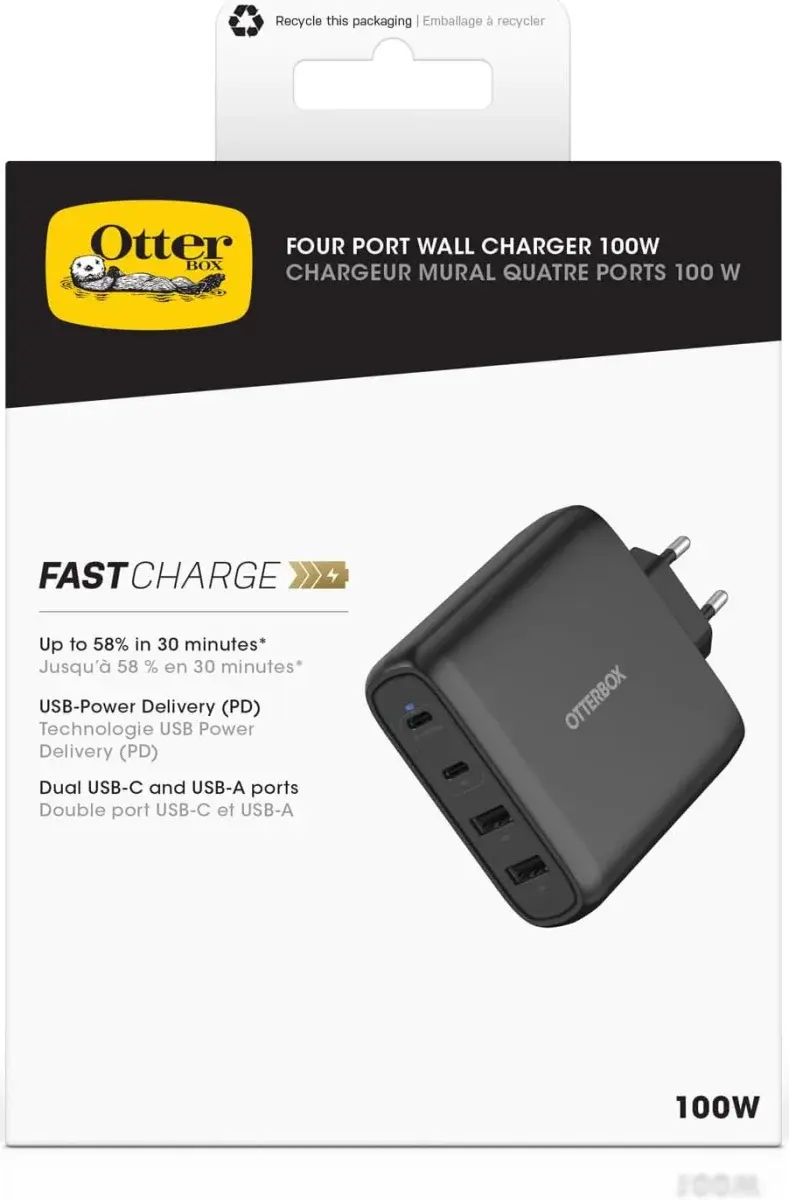 OtterBox 100W GaN USB/USB-C Oplader Power Delivery Snellader Zwart afbeelding 4