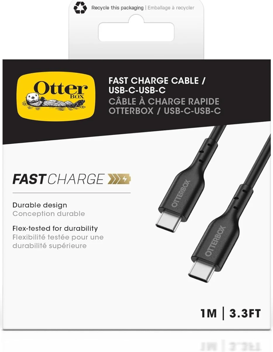 OtterBox 3A USB-C naar USB-C Kabel 60W Fast Charge 1M Zwart afbeelding 2