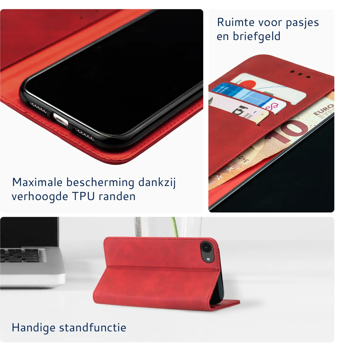 Rosso Element Apple iPhone 17e / 16e Hoesje Book Case Wallet Rood afbeelding 4