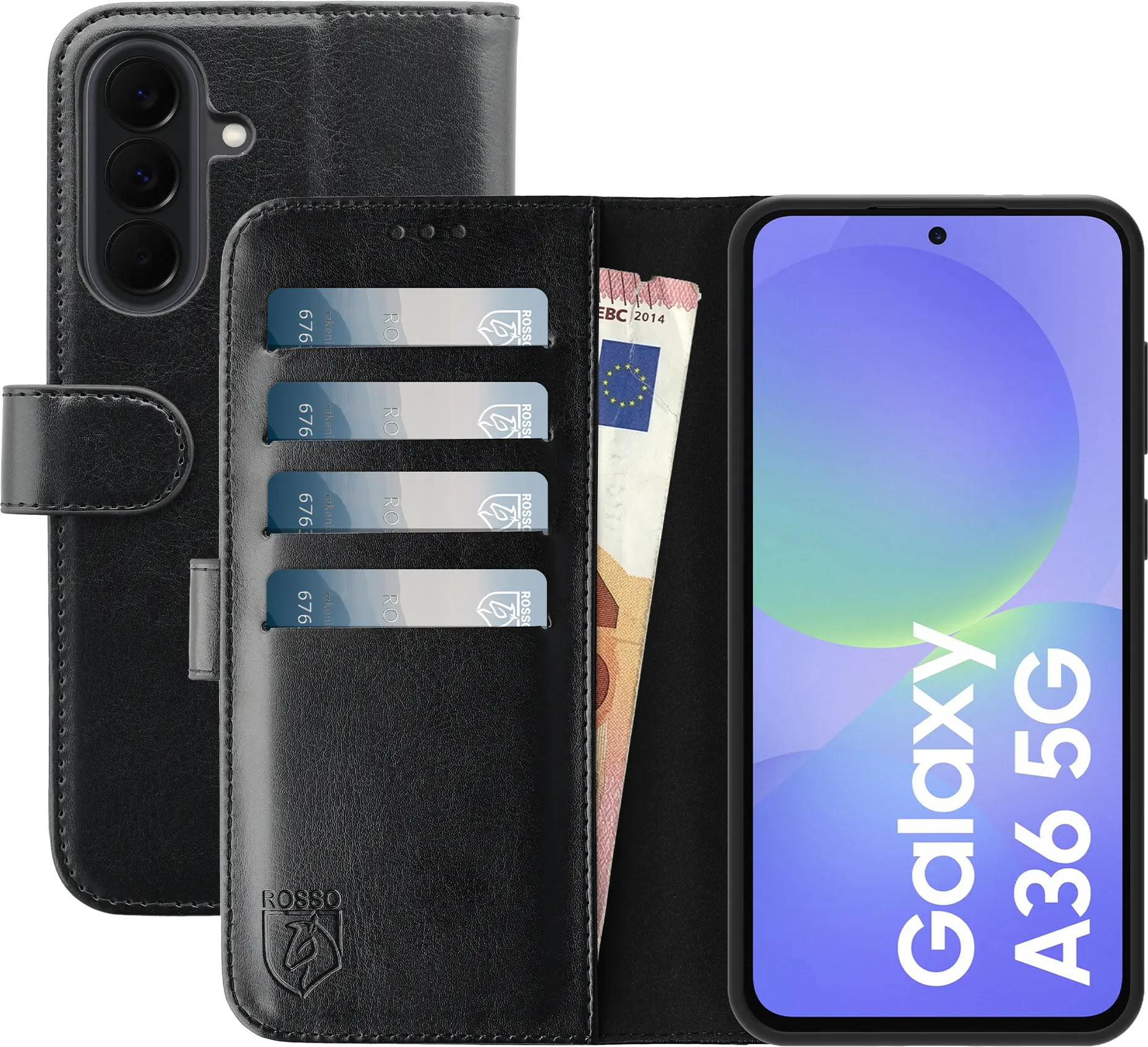 Rosso Element Samsung Galaxy A36 Hoesje Book Case Wallet Zwart afbeelding 1