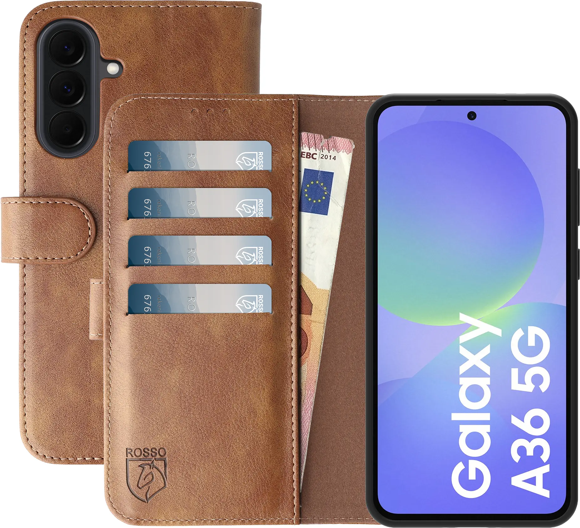 Rosso Element Samsung Galaxy A36 Hoesje Book Case Wallet Bruin afbeelding 1