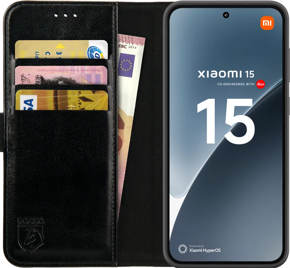 Rosso Element Xiaomi 15 Hoesje Book Case Wallet Zwart afbeelding 1