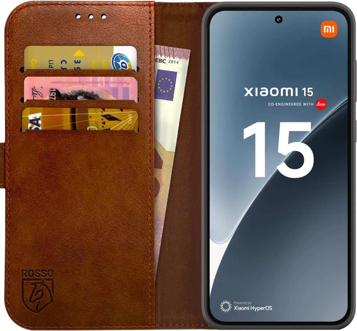 Rosso Element Xiaomi 15 Hoesje Book Case Wallet Bruin afbeelding 1