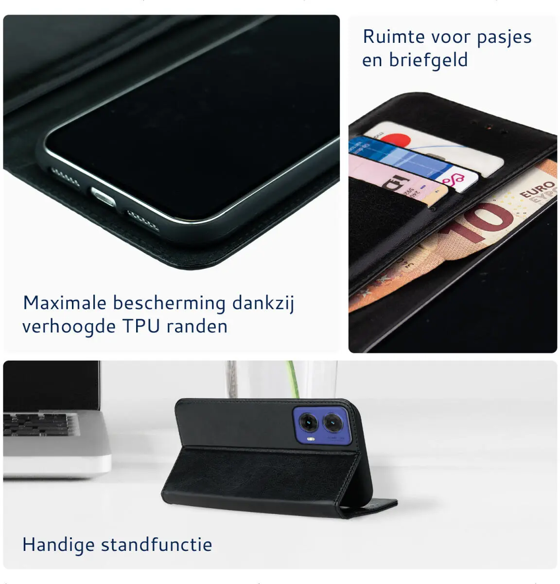 Rosso Element Motorola Moto G85 Hoesje Book Case Wallet Zwart afbeelding 4