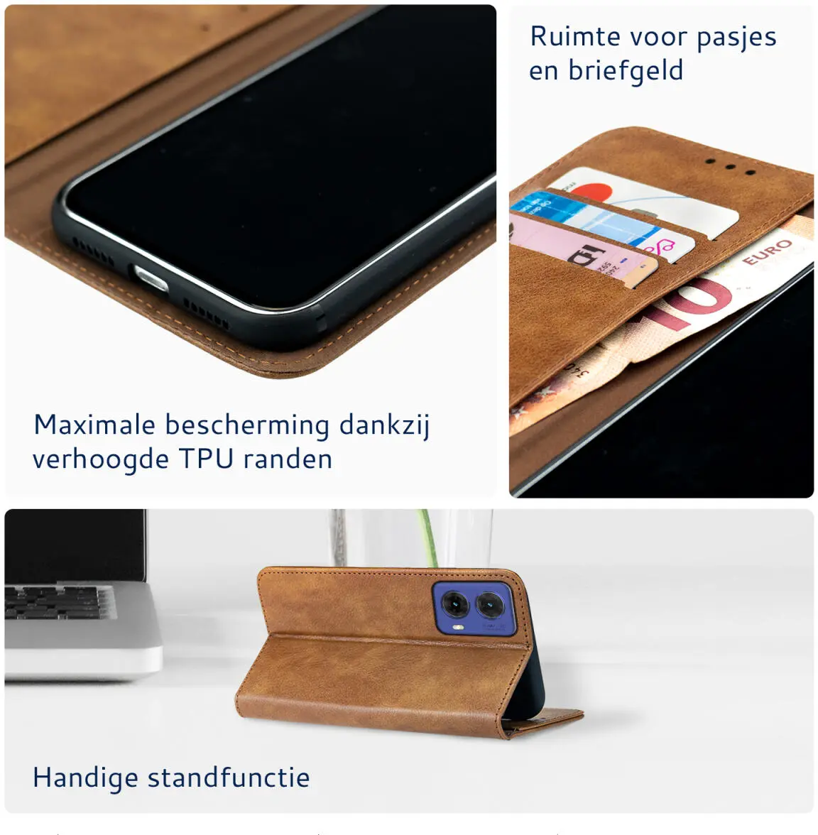 Rosso Element Motorola Moto G85 Hoesje Book Case Wallet Bruin afbeelding 4