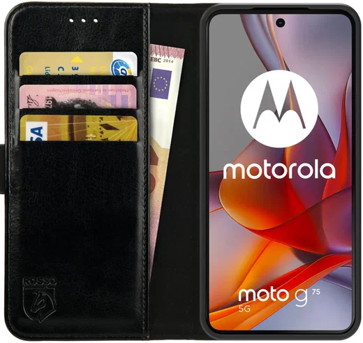 Rosso Element Motorola Moto G75 Hoesje Book Case Wallet Zwart afbeelding 1