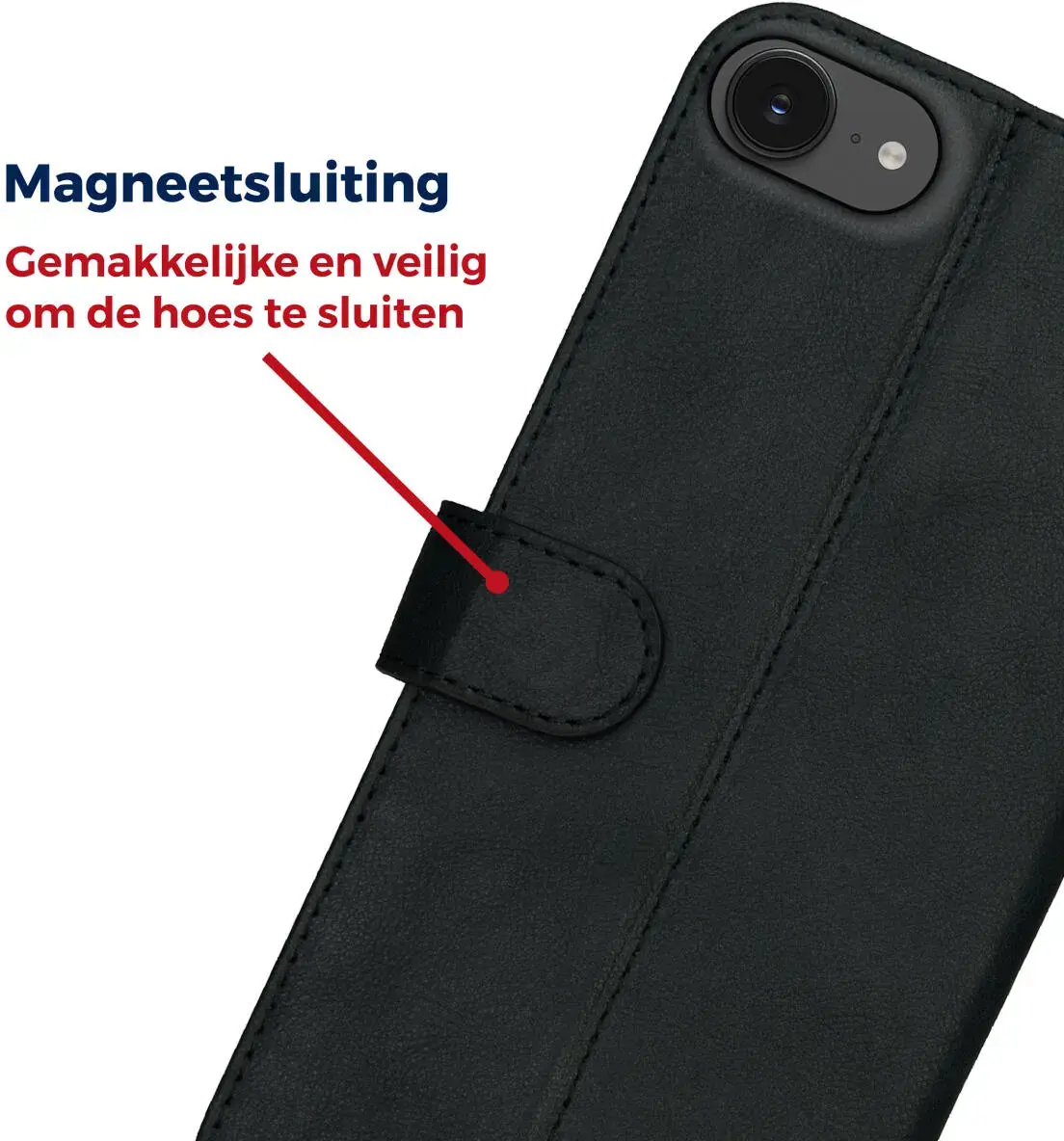 Rosso Deluxe Apple iPhone 17e / 16e Hoesje Echt Leer Book Case Zwart afbeelding 6