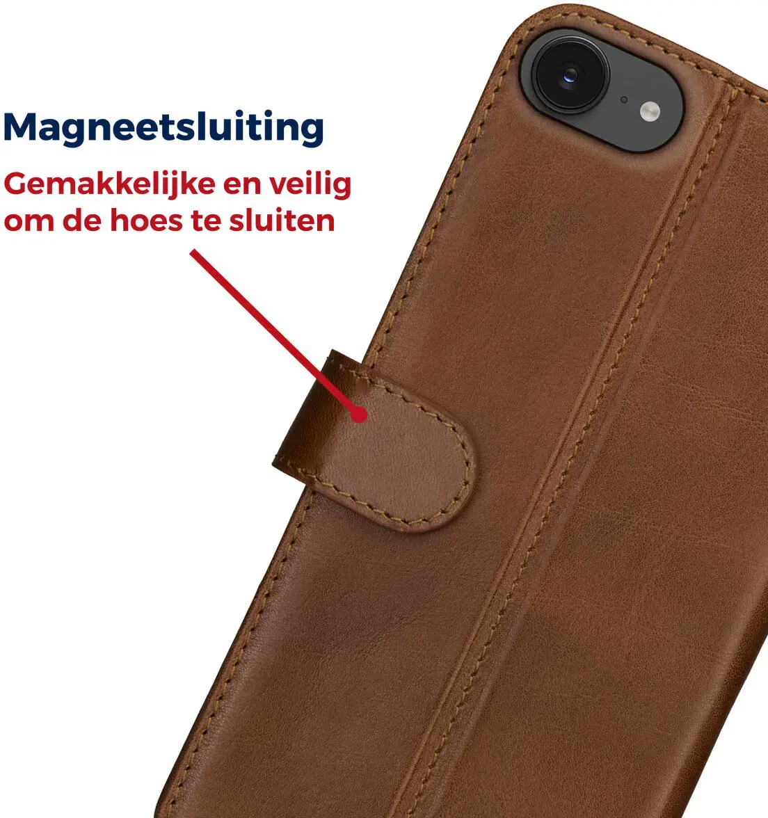Rosso Deluxe Apple iPhone 17e / 16e Hoesje Echt Leer Book Case Bruin afbeelding 4