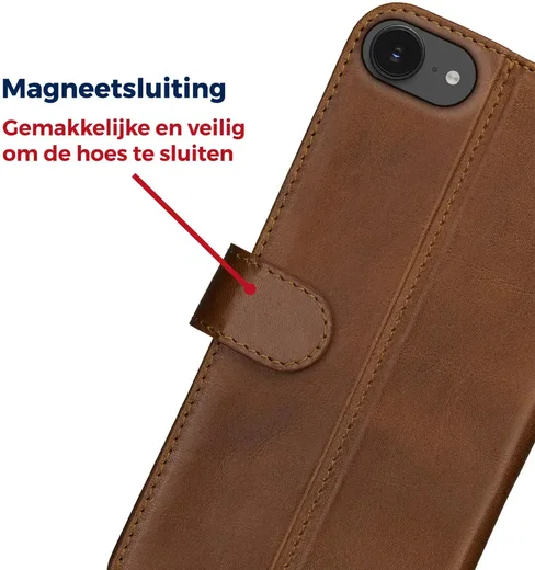 Rosso Deluxe Apple iPhone 17e / 16e Hoesje Echt Leer Book Case Bruin afbeelding 4