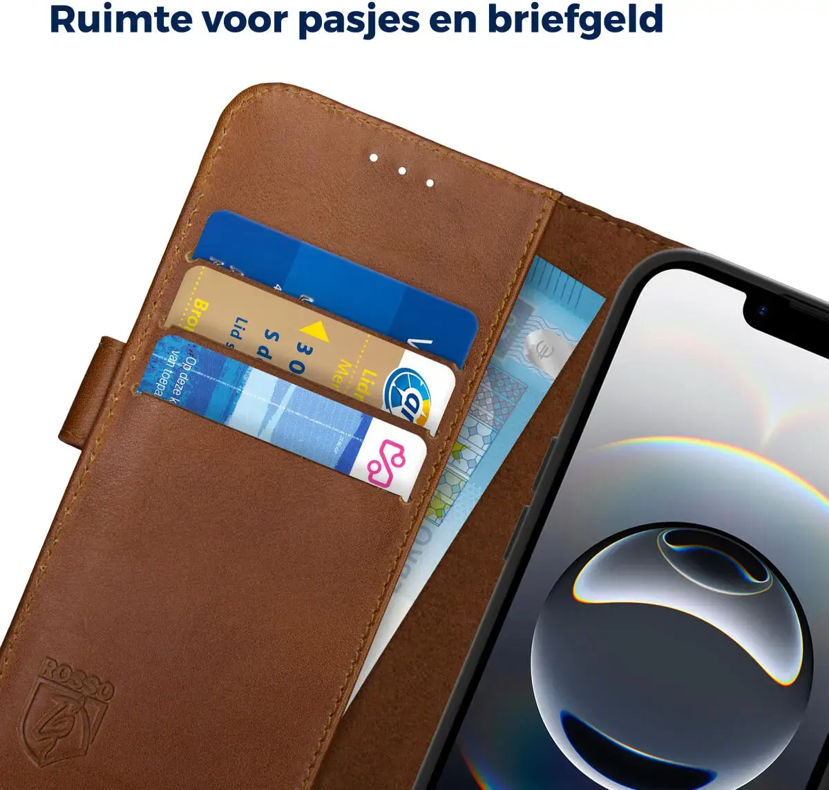 Rosso Deluxe Apple iPhone 17e / 16e Hoesje Echt Leer Book Case Bruin afbeelding 5
