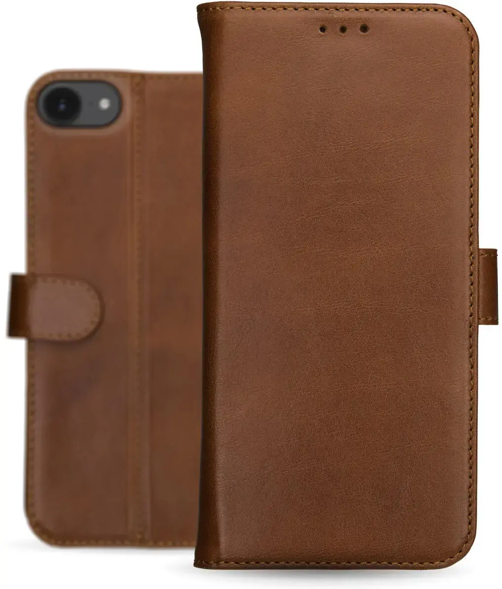 Rosso Deluxe Apple iPhone 17e / 16e Hoesje Echt Leer Book Case Bruin afbeelding 8