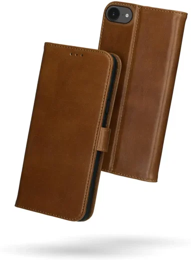 Rosso Deluxe Apple iPhone 17e / 16e Hoesje Echt Leer Book Case Bruin afbeelding 9