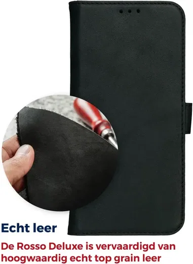 Rosso Deluxe Samsung Galaxy A36 Hoesje Echt Leer Book Case Zwart afbeelding 7