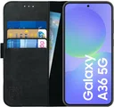 Rosso Deluxe Samsung Galaxy A36 Hoesje Echt Leer Book Case Zwart