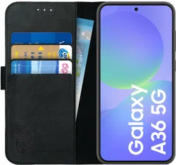 Rosso Deluxe Samsung Galaxy A36 Hoesje Echt Leer Book Case Zwart afbeelding