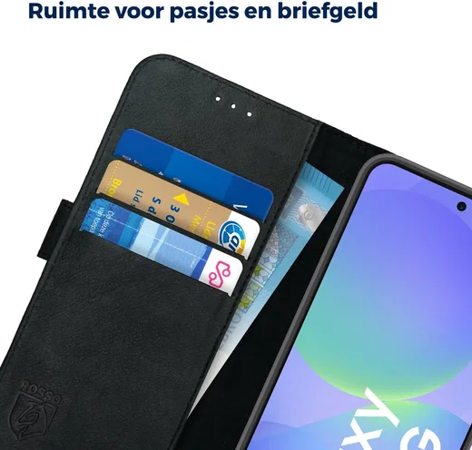 Rosso Deluxe Samsung Galaxy A36 Hoesje Echt Leer Book Case Zwart afbeelding 4