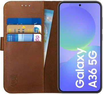 Rosso Deluxe Samsung Galaxy A36 Hoesje Echt Leer Book Case Bruin
