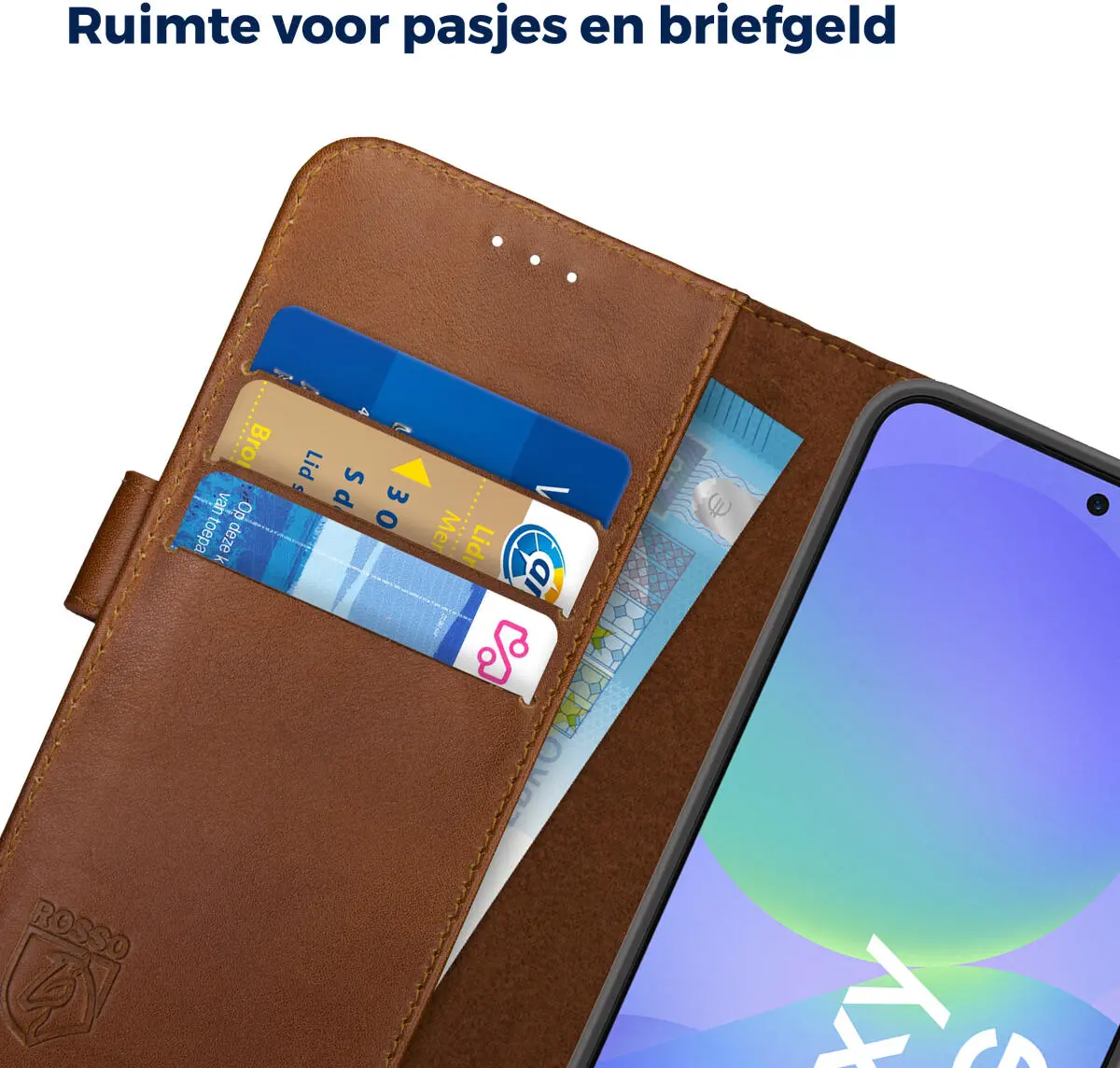 Rosso Deluxe Samsung Galaxy A36 Hoesje Echt Leer Book Case Bruin afbeelding 4