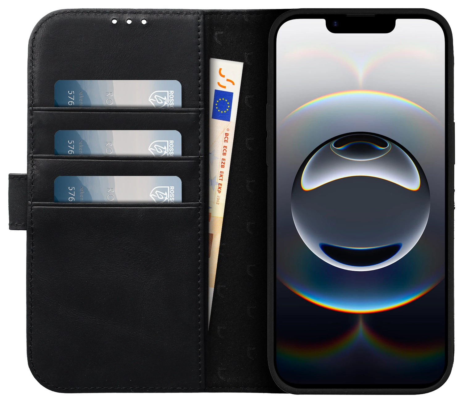 Rosso Elite iPhone 17e / 16e Hoesje met MagSafe Book Case Echt Leer Zwart afbeelding 2