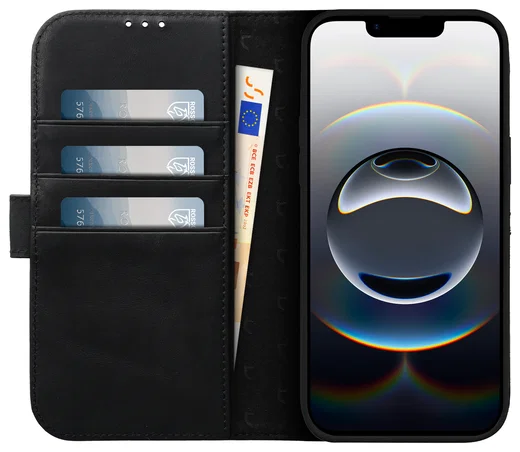 Rosso Elite iPhone 17e / 16e Hoesje met MagSafe Book Case Echt Leer Zwart afbeelding 2