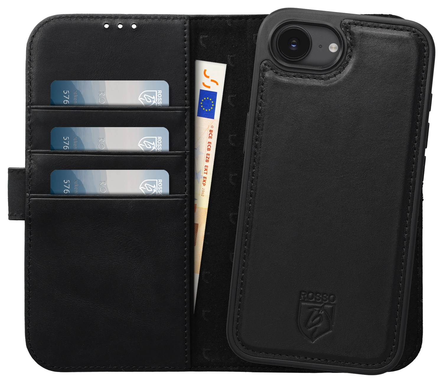 Rosso Elite iPhone 17e / 16e Hoesje met MagSafe Book Case Echt Leer Zwart afbeelding 1