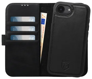 Rosso Elite iPhone 17e / 16e Hoesje met MagSafe Book Case Echt Leer Zwart