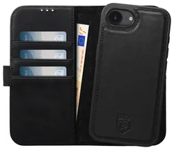 Rosso Elite iPhone 17e / 16e Hoesje met MagSafe Book Case Echt Leer Zwart afbeelding