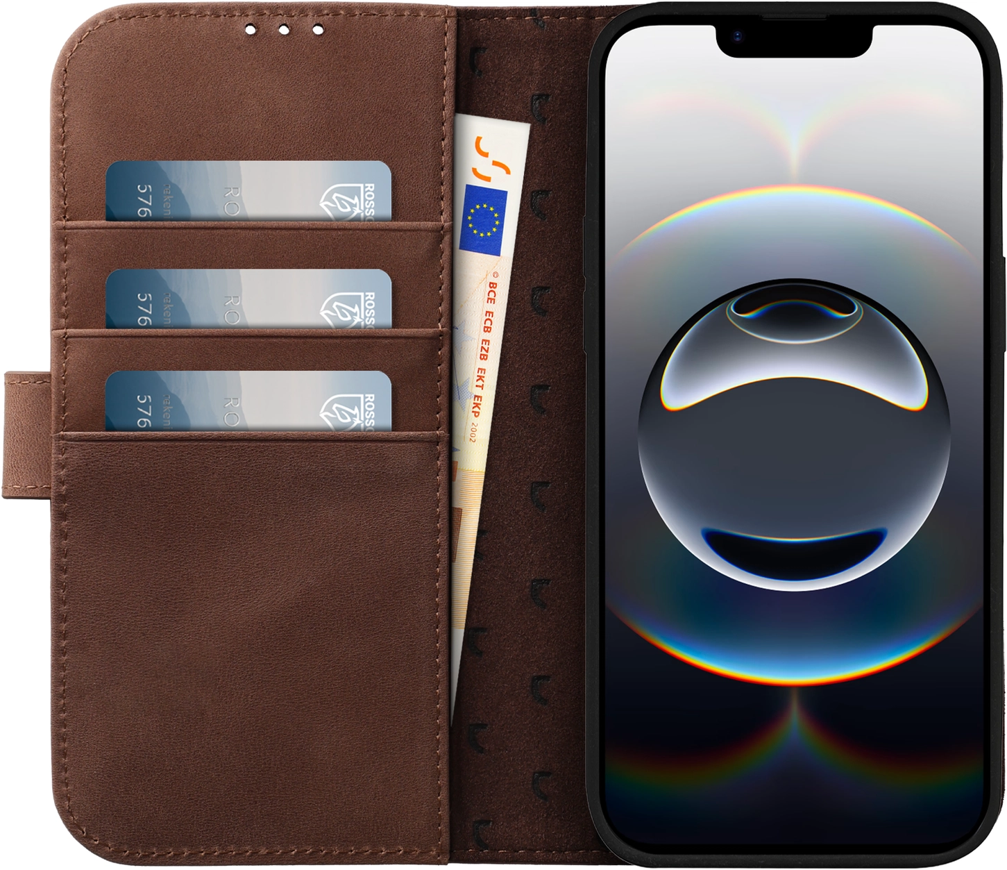 Rosso Elite iPhone 17e / 16e Hoesje met MagSafe Book Case Echt Leer Bruin afbeelding 2