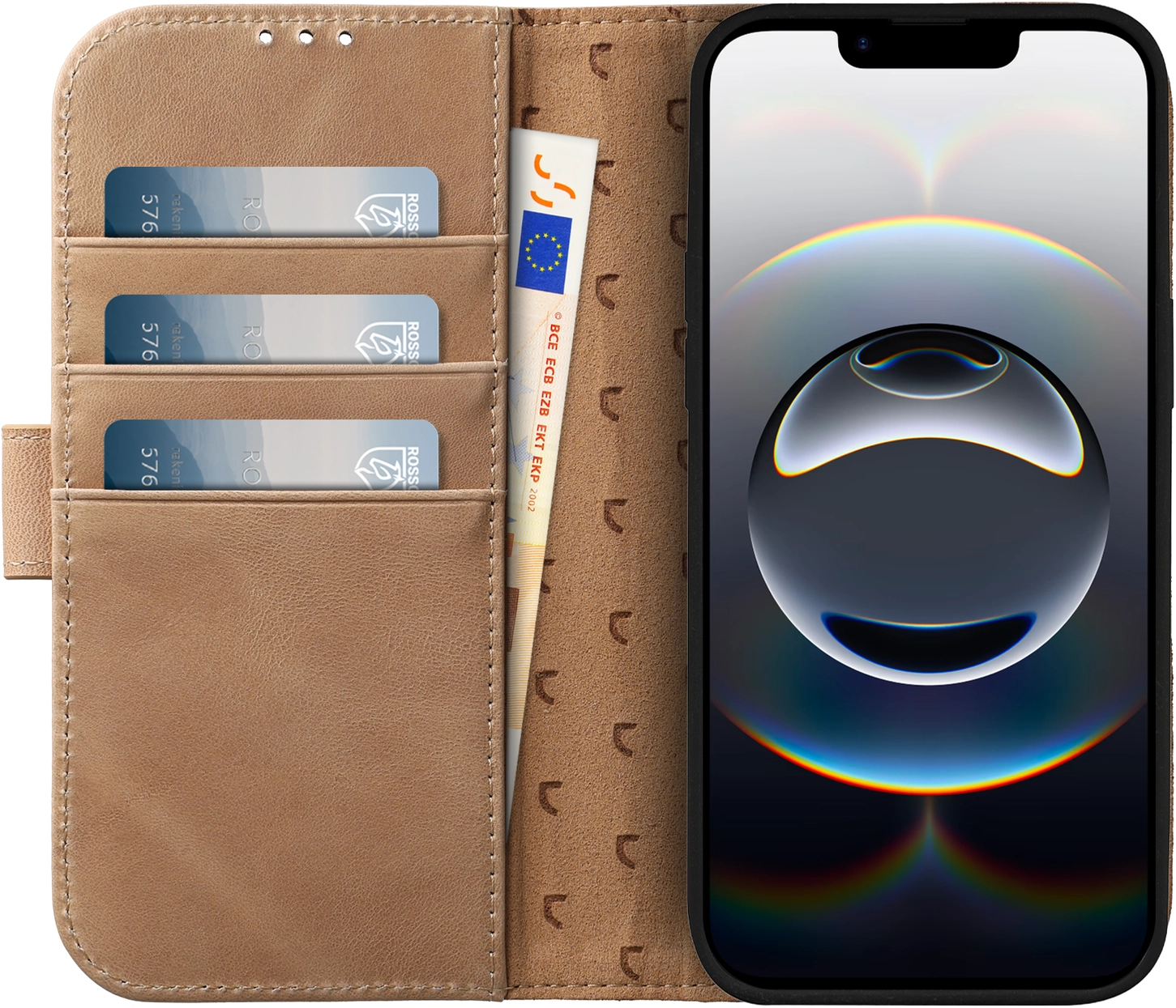 Rosso Elite iPhone 17e / 16e Hoesje met MagSafe Book Case Echt Leer Lichtbruin afbeelding 2