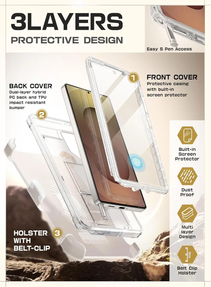 SUPCASE UB Pro Samsung Galaxy S25 Ultra Hoesje Full Protect Kickstand Clear afbeelding 7