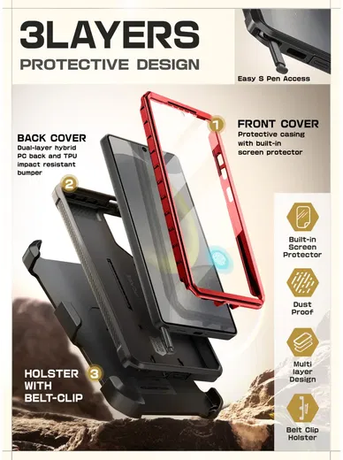 SUPCASE UB Pro Samsung Galaxy S25 Ultra Hoesje Full Protect Kickstand Rood afbeelding 7