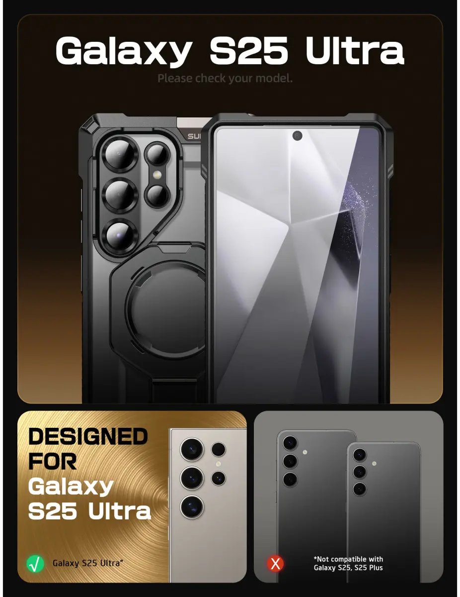 SUPCASE UB Grip Samsung Galaxy S25 Ultra Hoesje MagSafe / Qi2 Kickstand Zwart afbeelding 3