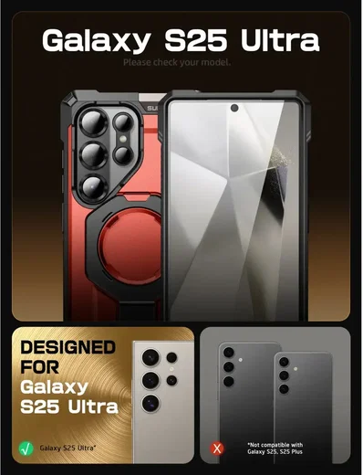 SUPCASE UB Grip Samsung Galaxy S25 Ultra Hoesje MagSafe / Qi2 Kickstand Rood afbeelding 3